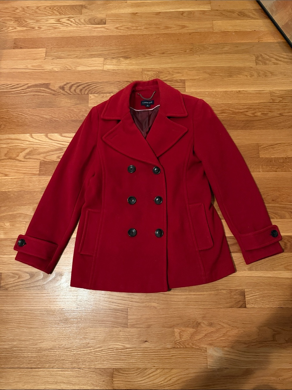 Lands' End Red Double-Breasted Pea Coat